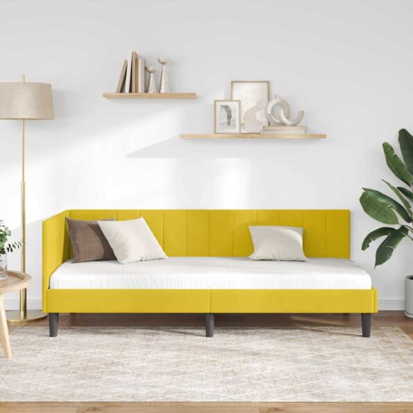 vidaXL Rohový rám postele s čelnou doskou Žltá 80 cm x 200 cm Zamat – Obrázok 3