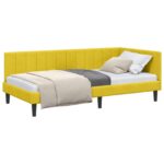 vidaXL Rohový rám postele s čelnou doskou Žltá 90 cm x 190 cm Zamat – Obrázok 10