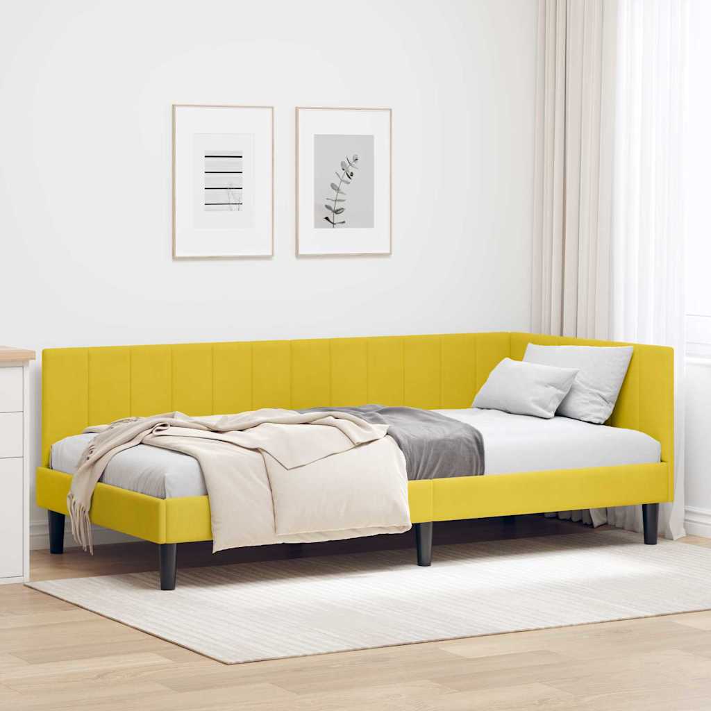 42016354_1.jpg vidaXL Rohový rám postele s čelnou doskou Žltá 90 cm x 200 cm Zamat – Obrázok 1