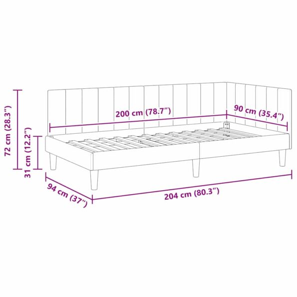 vidaXL Rohový rám postele s čelnou doskou Žltá 90 cm x 200 cm Zamat – Obrázok 9