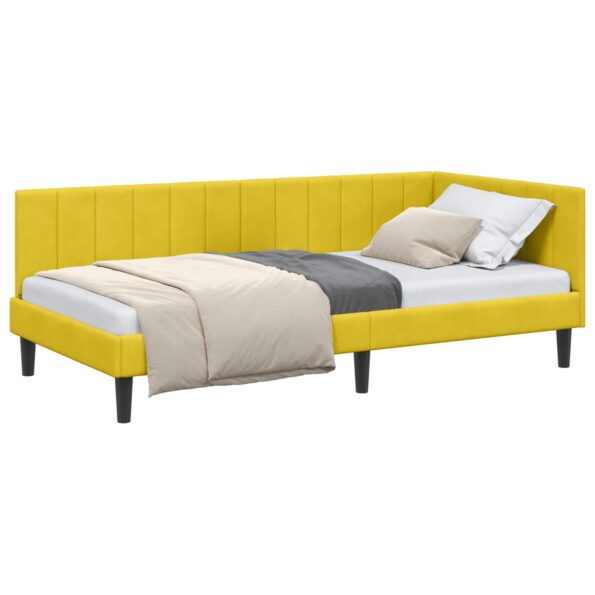 vidaXL Rohový rám postele s čelnou doskou Žltá 90 cm x 200 cm Zamat – Obrázok 2