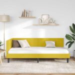 vidaXL Rohový rám postele s čelnou doskou Žltá 90 cm x 200 cm Zamat – Obrázok 3