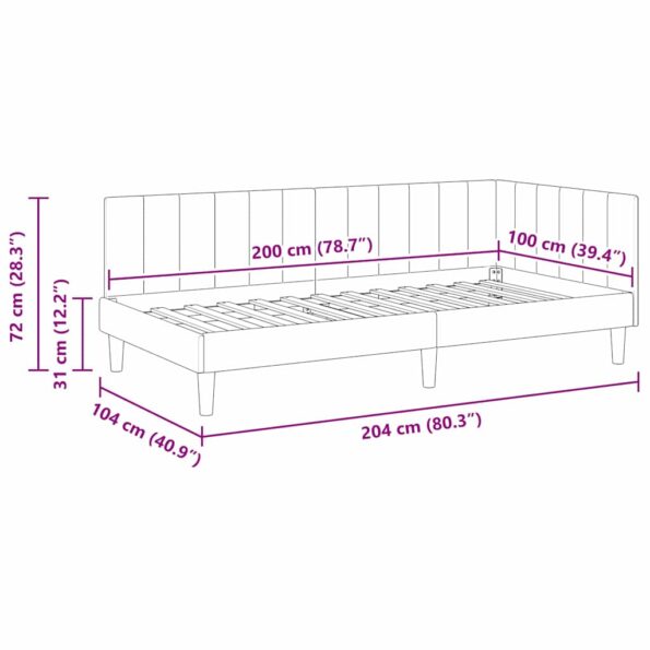 vidaXL Rohový rám postele Tyrkysová 100 cm x 200 cm Zamat – Obrázok 9