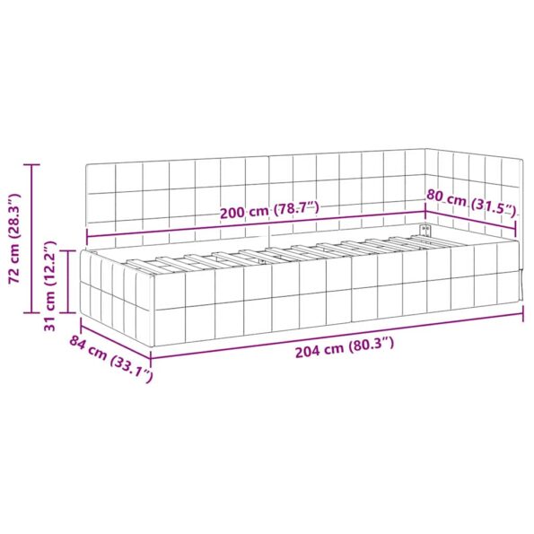vidaXL Rohový rám postele s čelnou doskou Modrá 80 x 200 cm Zamat – Obrázok 10