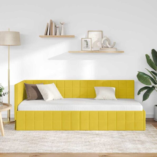 vidaXL Rohový rám postele s čelnou doskou Žltá 80 cm x 200 cm Zamat – Obrázok 3