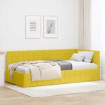 vidaXL Rohový rám postele s čelnou doskou Žltá 90 cm x 190 cm Zamat