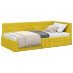 vidaXL Rohový rám postele s čelnou doskou Žltá 90 cm x 190 cm Zamat – Obrázok 2