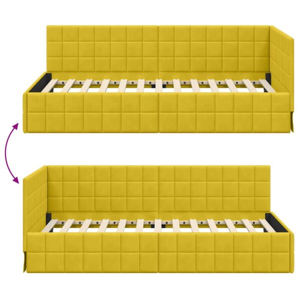 vidaXL Rohový rám postele s čelnou doskou Žltá 90 cm x 190 cm Zamat – Obrázok 8