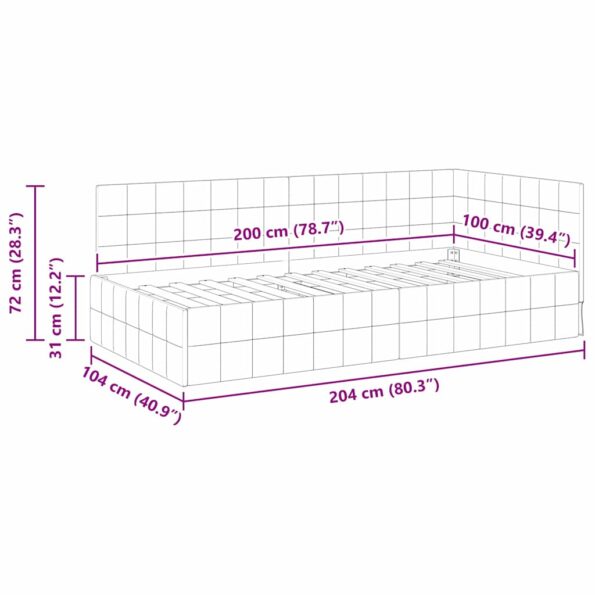 vidaXL Rohový rám postele s čelnou doskou Žltá 100 cm x 200 cm Zamat – Obrázok 10