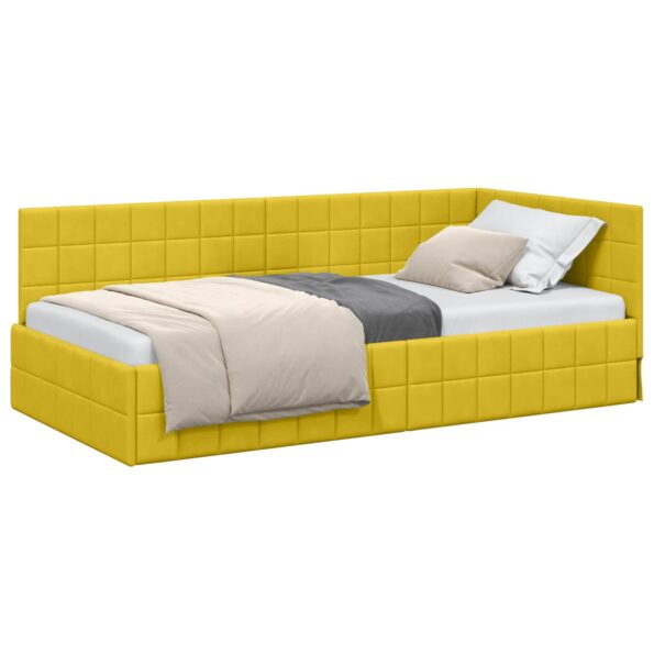 vidaXL Rohový rám postele s čelnou doskou Žltá 100 cm x 200 cm Zamat – Obrázok 2