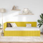 vidaXL Rohový rám postele s čelnou doskou Žltá 100 cm x 200 cm Zamat – Obrázok 3