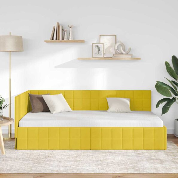 vidaXL Rohový rám postele s čelnou doskou Žltá 100 cm x 200 cm Zamat – Obrázok 3