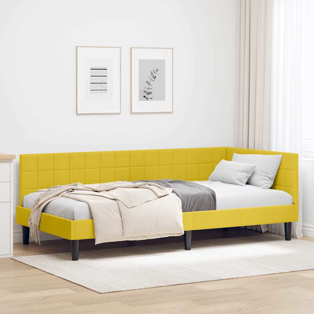 42016424_1.jpg vidaXL Rohový rám postele s čelnou doskou Žltá 90 cm x 190 cm Zamat – Obrázok 1