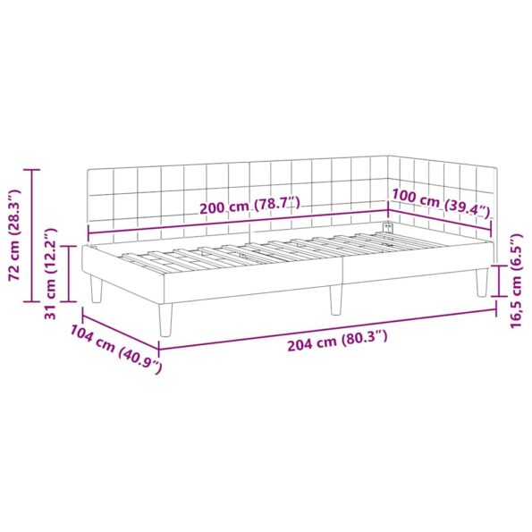 vidaXL Rohový rám postele s čelnou doskou Modrá 100 x 200 cm Zamat – Obrázok 9