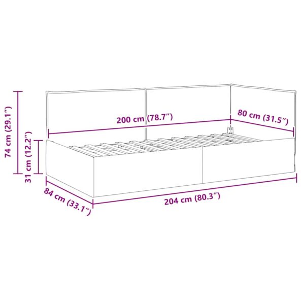 vidaXL Rohový rám postele s čelnou doskou Krémová 80 x 200 cm látka – Obrázok 10