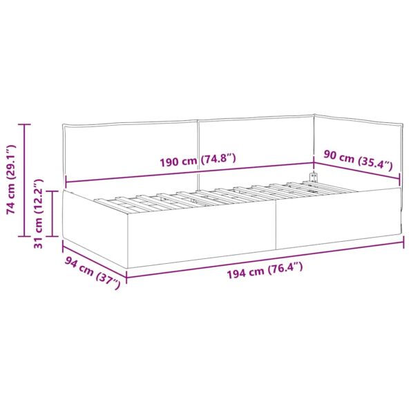 vidaXL Rohový rám postele s čelnou doskou Krémová 90 x 190 cm látka – Obrázok 10