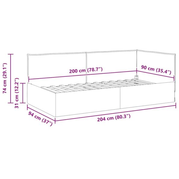 vidaXL Rohový rám postele Víno červené 90 x 200 cm látka – Obrázok 10