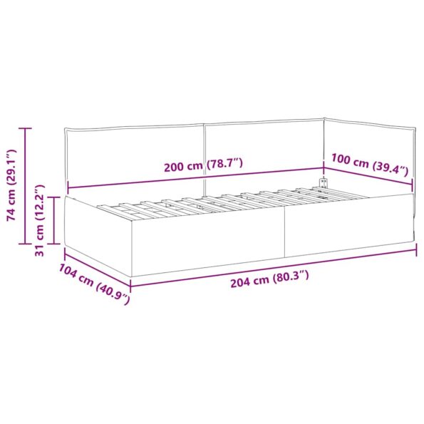 vidaXL Rohový rám postele Svetlosivá 100 x 200 cm látka – Obrázok 10