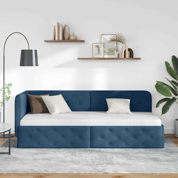 vidaXL Rohový rám postele Modrá 80 x 200 cm látka – Obrázok 4