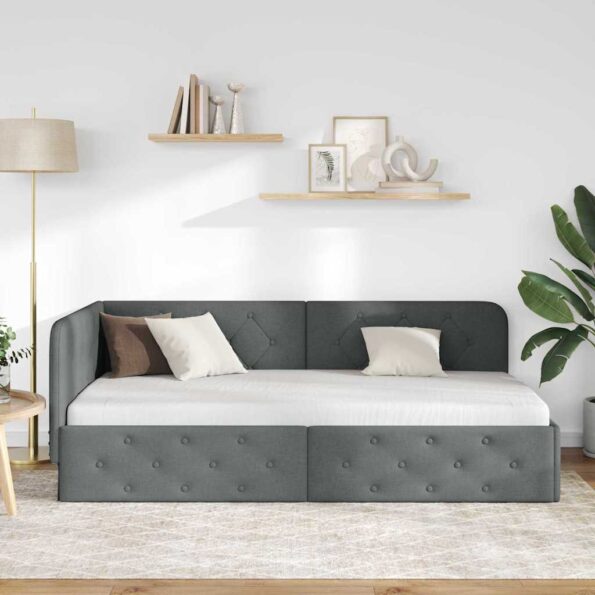 vidaXL Rohový rám postele Tmavo šedá 90 x 190 cm látka – Obrázok 4