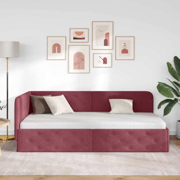 vidaXL Rohový rám postele Víno červené 90 x 190 cm látka – Obrázok 4