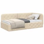 vidaXL Rohový rám postele Krémová 90 x 190 cm látka – Obrázok 3