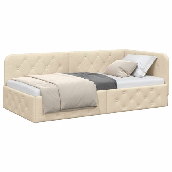 vidaXL Rohový rám postele Krémová 90 x 190 cm látka – Obrázok 3