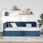 vidaXL Rohový rám postele Modrá 90 x 190 cm látka – Obrázok 4