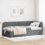 vidaXL Rohový rám postele Tmavo šedá 90 x 200 cm látka