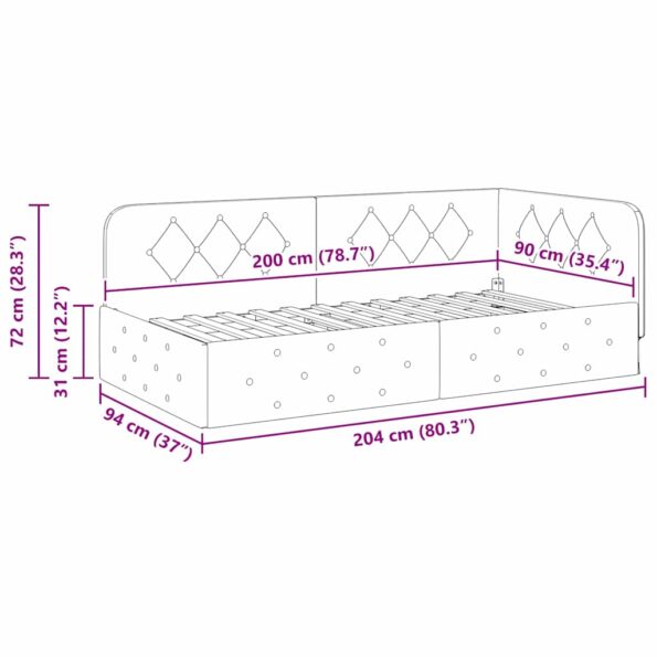 vidaXL Rohový rám postele Tmavo šedá 90 x 200 cm látka – Obrázok 11