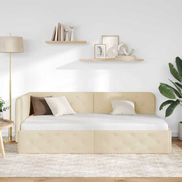 vidaXL Rohový rám postele Krémová 90 x 200 cm látka – Obrázok 4