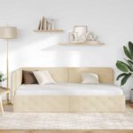 vidaXL Rohový rám postele Krémová 100 x 200 cm látka – Obrázok 4