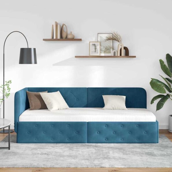 vidaXL Rohový rám postele Modrá 80 x 200 cm Zamat – Obrázok 4