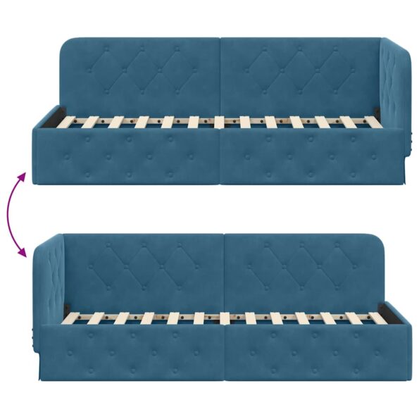 vidaXL Rohový rám postele Modrá 80 x 200 cm Zamat – Obrázok 9