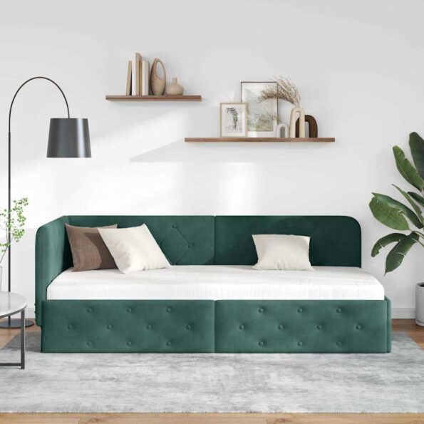 vidaXL Rohový rám postele Tmavozelená 80 x 200 cm Zamat – Obrázok 4