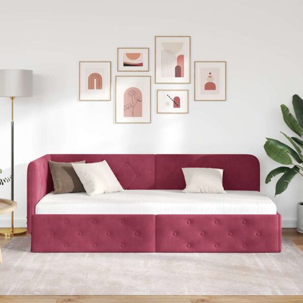 vidaXL Rohový rám postele Víno červené 80 x 200 cm Zamat – Obrázok 4