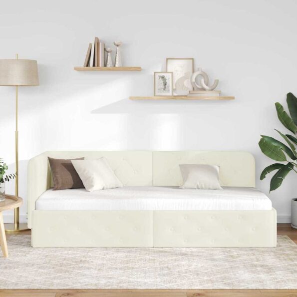 vidaXL Rohový rám postele Krémová 80 x 200 cm Zamat – Obrázok 4