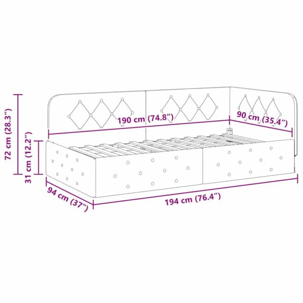 vidaXL Rohový rám postele Tmavozelená 90 x 190 cm Zamat – Obrázok 11