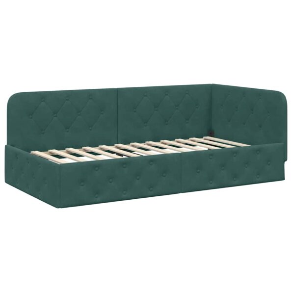 vidaXL Rohový rám postele Tmavozelená 90 x 190 cm Zamat – Obrázok 2