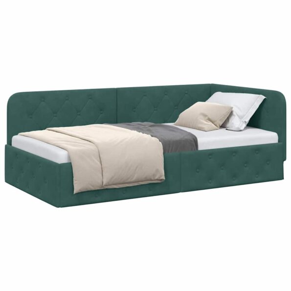 vidaXL Rohový rám postele Tmavozelená 90 x 190 cm Zamat – Obrázok 3