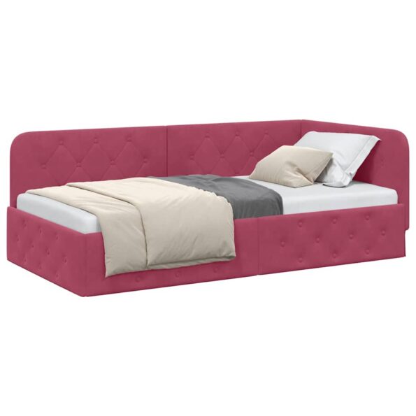 vidaXL Rohový rám postele Víno červené 90 x 190 cm Zamat – Obrázok 3