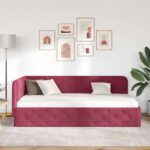 vidaXL Rohový rám postele Víno červené 90 x 190 cm Zamat – Obrázok 4