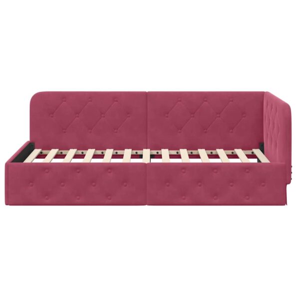 vidaXL Rohový rám postele Víno červené 90 x 190 cm Zamat – Obrázok 5