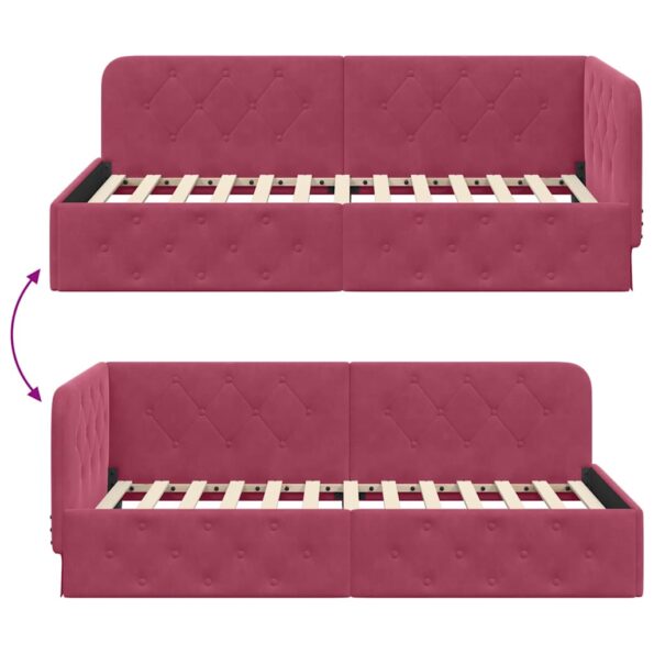 vidaXL Rohový rám postele Víno červené 90 x 190 cm Zamat – Obrázok 9