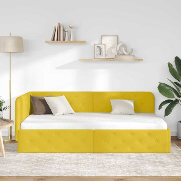 vidaXL Rohový rám postele Žltá 90 x 190 cm Zamat – Obrázok 4