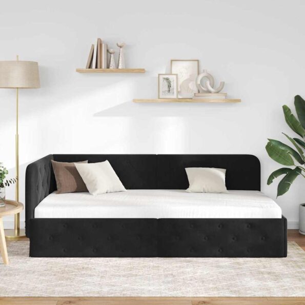 vidaXL Rohový rám postele Čierny 90 x 200 cm Zamat – Obrázok 4