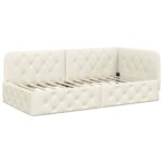 vidaXL Rohový rám postele s čelnou doskou Krémová 90 x 200 cm Zamat – Obrázok 2