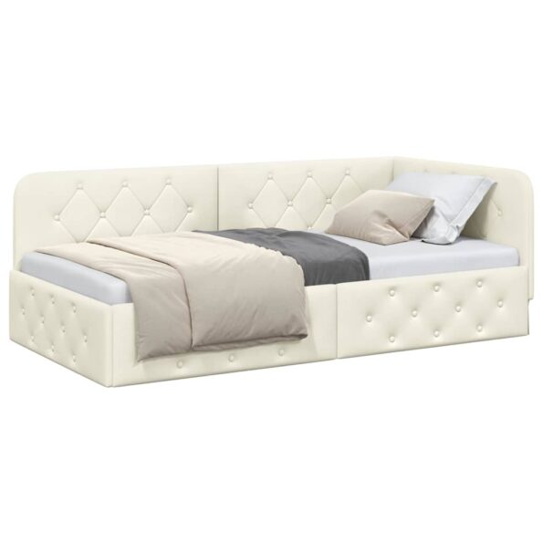 vidaXL Rohový rám postele s čelnou doskou Krémová 90 x 200 cm Zamat – Obrázok 3
