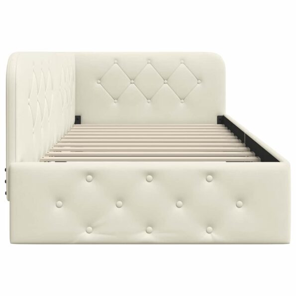 vidaXL Rohový rám postele s čelnou doskou Krémová 90 x 200 cm Zamat – Obrázok 6