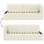 vidaXL Rohový rám postele s čelnou doskou Krémová 90 x 200 cm Zamat – Obrázok 9